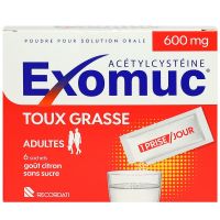 Exomuc Acetylcysteine toux grasse adulte goût citron sans sucre 6 sachets