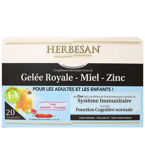 20 ampoules gelée royale Miel Zinc