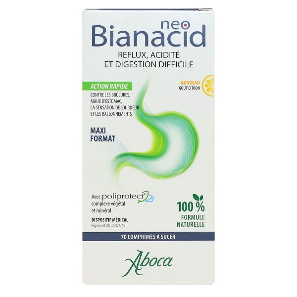 Neo Bianacid reflux acidité et digestion difficile goût citron 70 comprimés