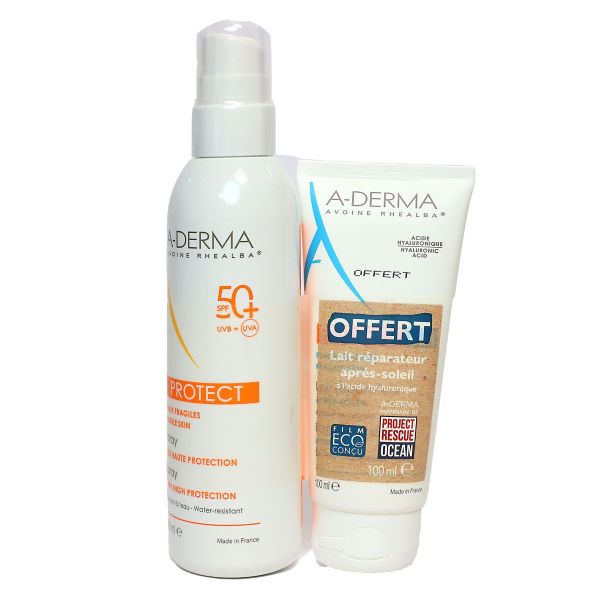 Protect spray solaire SPF50+ 200ml et lait après-soleil 100ml offert