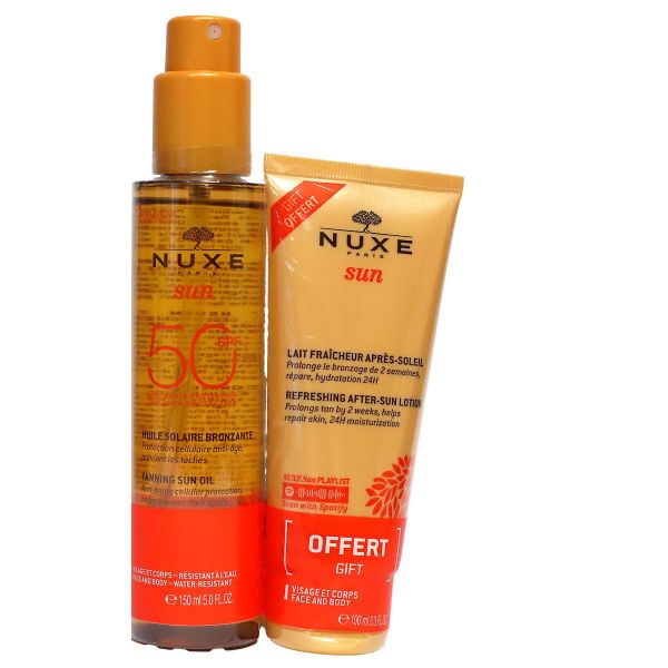 Sun huile solaire bronzante SPF50 150ml + lait fraicheur après soleil offert