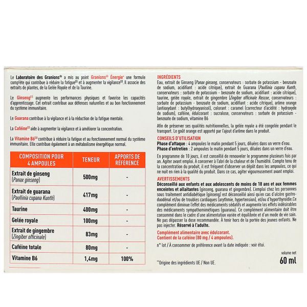 Energie physique et mentale 30 ampoules