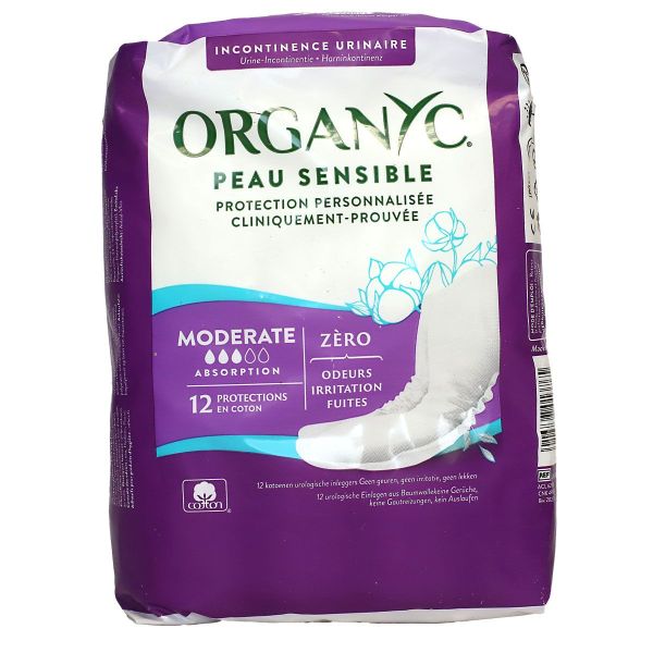 Organyc incontinence légère 12 serviettes normales
