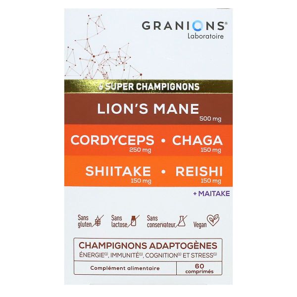 Lion's Mane 6 super champignons adaptogènes 60 comprimés