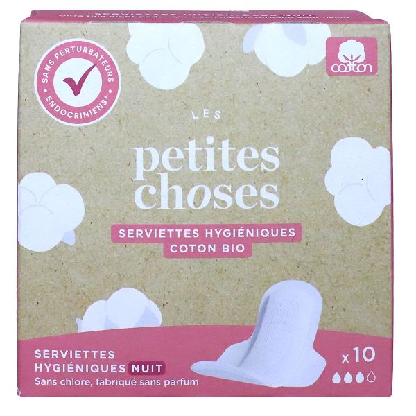 10 serviettes hygiéniques nuit coton bio 3 gouttes